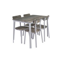 5-Piece Dining Table Set with 4 Chairs Modern Kitchen & Dining Room Set Sturdy Metal Frame, Rustic Wood-Look Tabletop Space-Saving Design for Apartment, Condo, Small Spaces – Gray